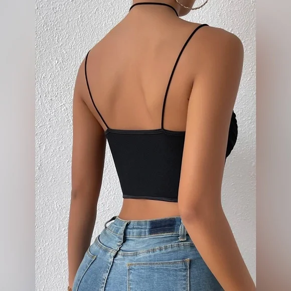 Shein Asymmetrical Hem Bustier Cami Top NWOT Size Medium Black - Picture 3 of 8